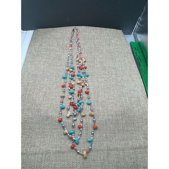 Multicolored 3 Strand Beaded Necklace Lobster Claw Clasp Southwestern Boho Chic - Picture 4 of 8